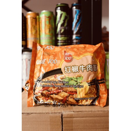 Unif Instant Noodles Artificial Spicy Beef, noodles istantanei al gusto di manzo piccante da 108g